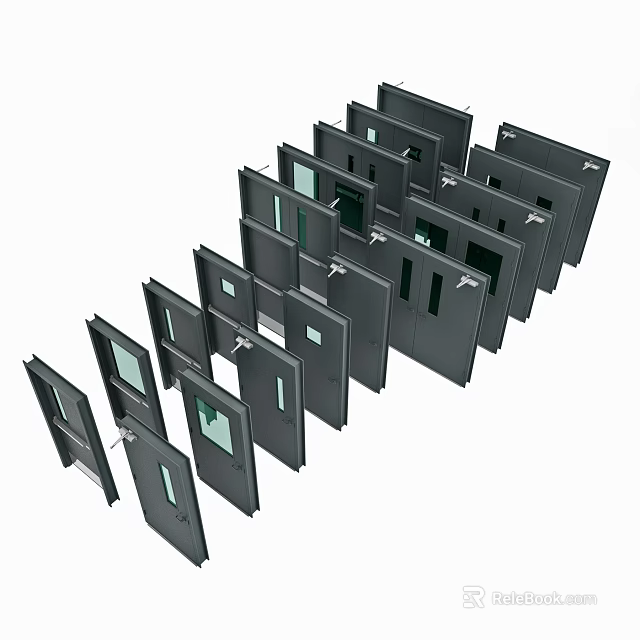 Black Doors With Glass Panels In Multiple Designs For Home Use 3d model