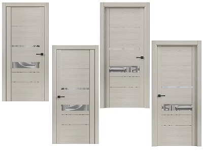 Modern Hinged Doors With Light Wood Finish And Decorative Glass Panels 3d model