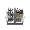 Organized Bathroom Accessories On Multi Tiered Metal Rack With Bottles Candles Towels And Tissue Box