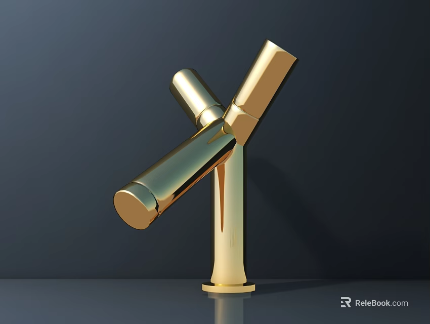 Golden Contemporary Faucet Design With Metallic Finish And Sleek Structure Against Dark Background 3d model 