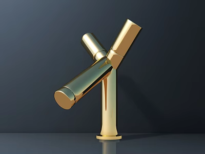Golden Contemporary Faucet Design With Metallic Finish And Sleek Structure Against Dark Background 3d model