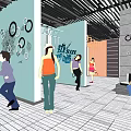Modern Indoor Fitness Space With People Doing Yoga And Workout Activities