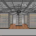 Commercial Display Shelves With Modern Design Wooden Floor And Black Frame Structure