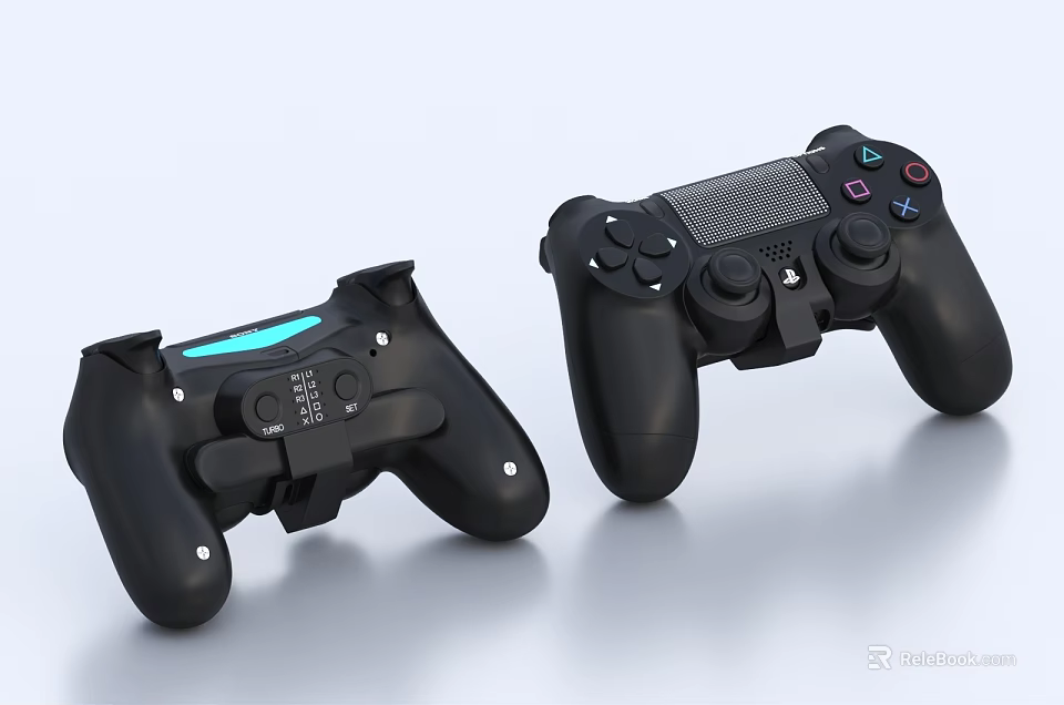Pair Of Black Wireless Game Controllers With Ergonomic Design For Entertainment Electronics 3d model 