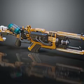 Futuristic 3D Weapon Model With Yellow White And Blue Accents Detailed Design
