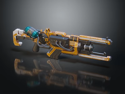 Futuristic 3D Weapon Model With Yellow White And Blue Accents Detailed Design 3d model