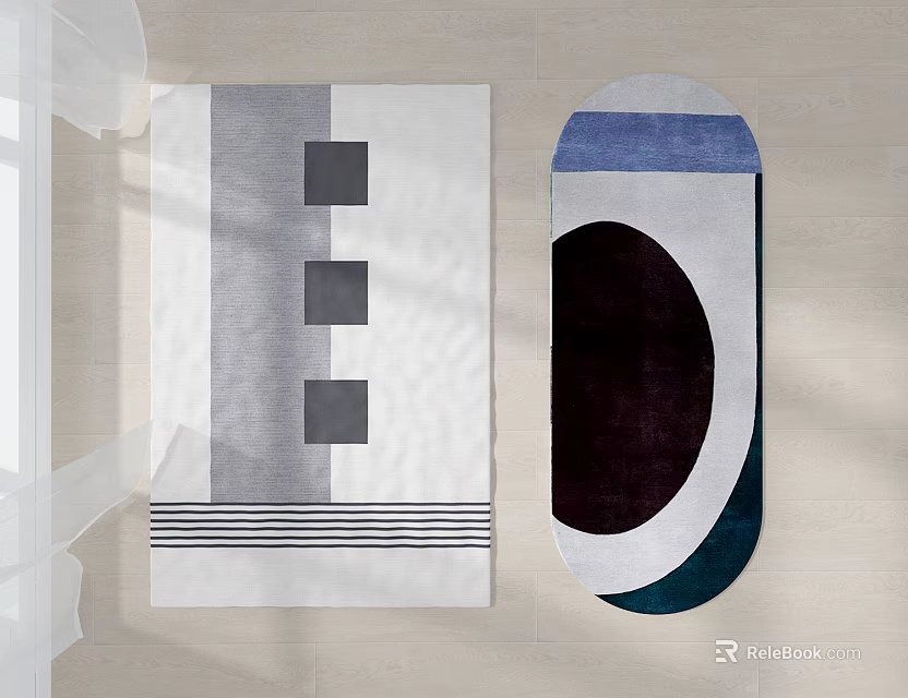 Square Rug With Geometric Pattern Gray White Black Stripes Modern Design 3d model