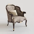 Classic Accent Chair With Dark Wooden Frame Gold Accents Light Gray Upholstery And Matching Cushion