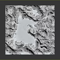 Garden Landscape Design Featuring 3D Square Mountain Terrain And Central Water Area