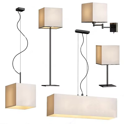 Modern Lighting Combinations With Pendant Floor Lamps Wall Sconces Square Shades Black Frames 3d model