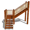 Classic Wooden Staircase With Railing Steps Landing And Support Posts Design 3d model