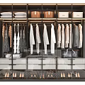 Organized Modern Wardrobe With Hanging Clothes Folded Clothes Drawers Storage Boxes And Shoes