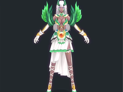 Elven Fantasy Character With Green Wings White Green Outfit And Golden Accents Design 3d model