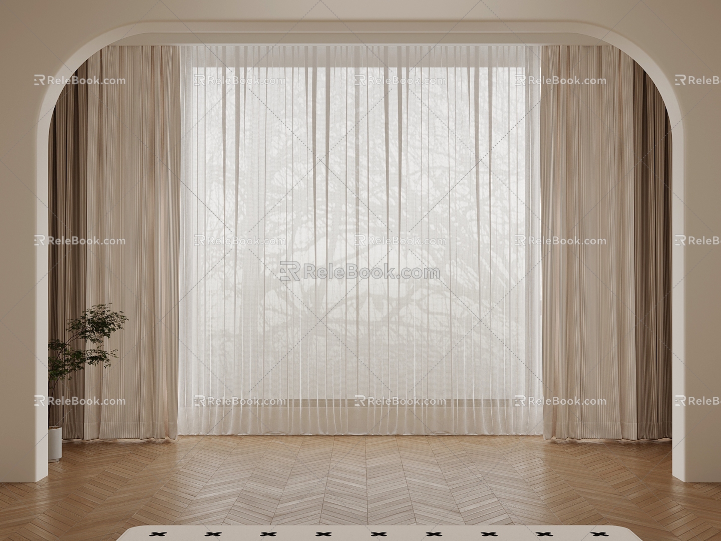 Cream wind curtain gauze curtain 3d model