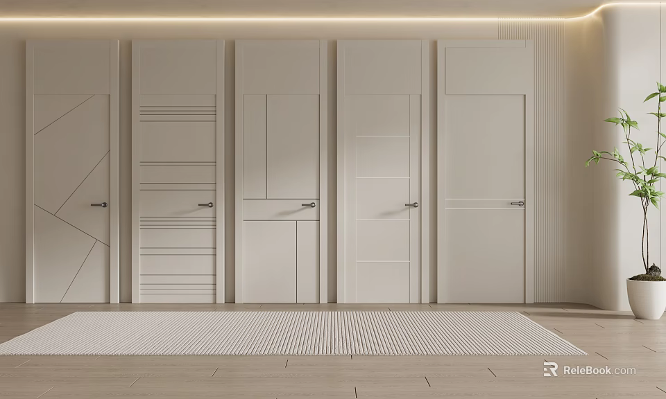 Modern Sleek Hinged Doors With Various White Designs In Interior 3d model 