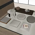 Modern Japanese Style Sofa Coffee Table Combination with Cushions Rug and Books