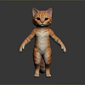 Realistic 3D Model of Anthropomorphic Standing Orange Cat on Black Background