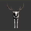 3D Model of Deer With Large Antlers and Light Colored Body Standing on Dark Background