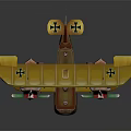 Yellow Biplane Model With Green Propellers Cross Markings And Box-like Fuselage