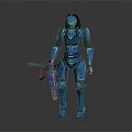 Humanoid Blue Robot Character With Armored Body And Sci Fi Weapon 3d model