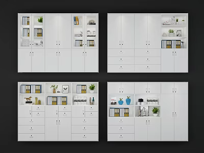 Modern White Bookcase Design With Storage Shelves Books Plants And Decor 3d model