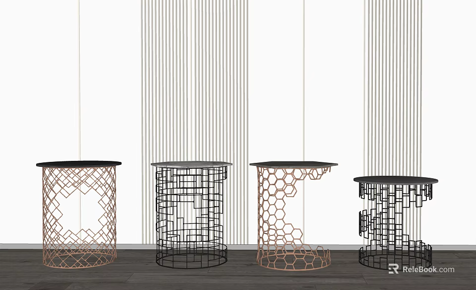 Modern Side Tables With Geometric Pattern Metal Frames And Round Tops 3d model