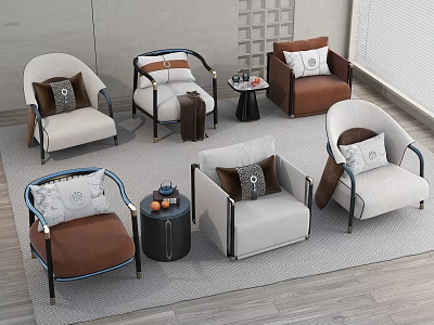 Modern Upholstered Accent Chairs with Brown White Cushions and Metal Legs 3d model