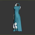 Elegant Stylish Turquoise Blue Dress With White And Blue Floral Embellishments