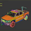 Yellow Utility Truck With Roof Light Bar Rear Crane Arm And Reflective Stripes