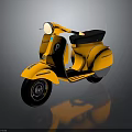 Vintage Yellow Scooter With Black Seat And Round Headlight On Dark Surface