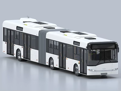 Modern Articulated White Bus with Black Windows Gray Accents and Urban Design 3d model