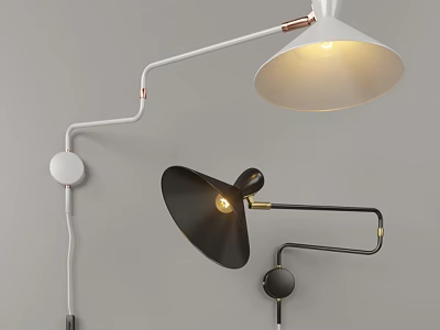 Modern Minimalist White and Black Wall Lamps with Metal Accents Mounted on Gray Wall 3d model