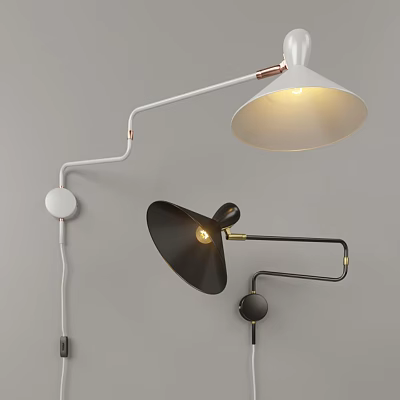 Modern Minimalist White and Black Wall Lamps with Metal Accents Mounted on Gray Wall 3d model