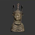 Intricate Bronze Sculpture Carving With Decorative Head Ornament And Neck Rings