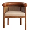 Wooden Rattan Chair With Leather Armrests And Light Padded Seat Design