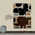 Abstract Geometric Wall Art With Colorful Shapes Decorative Vase And Dried Flowers