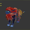 3D Fantasy Mythical Beast Character With Flaming Orange Mane Dark Purple Body And White Claws