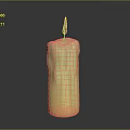 Burning Candle With Melted Wax And Flaming Wick On Dark Background