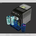 Modern Kitchen Coffee Machine Appliance With Water Bottle And Glass Mug