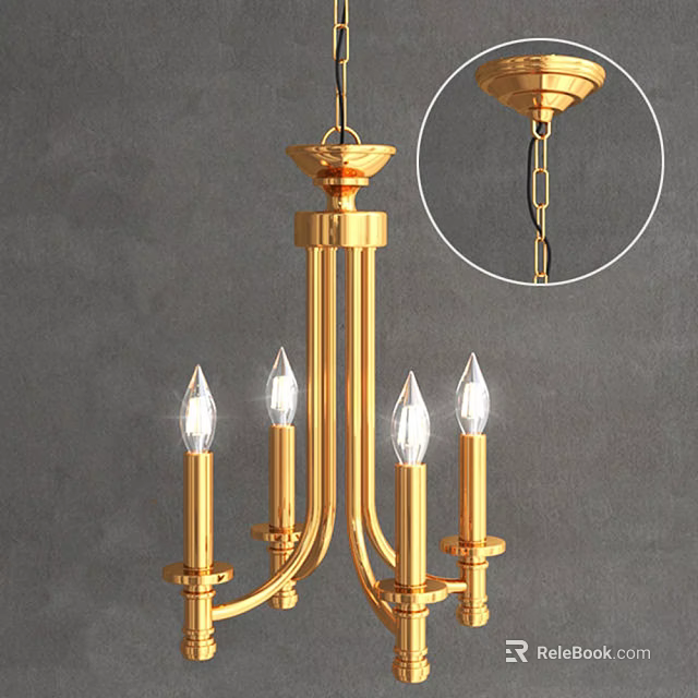 Golden Candelabra Style Chandelier with Multiple Arms Bulbs and Hanging Chain for Interior 3d model 