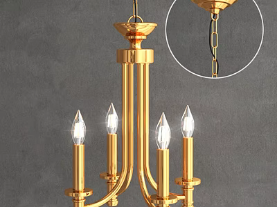 Golden Candelabra Style Chandelier with Multiple Arms Bulbs and Hanging Chain for Interior 3d model