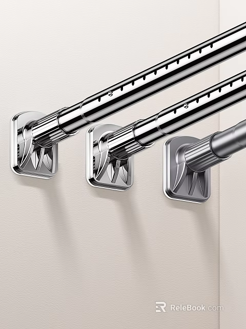 Shiny Metal Rods With Wall Mounted Holders 3d model 