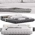 Modern Double Bed Design With Padded Velvet Gray Frame And White Bedding Linens