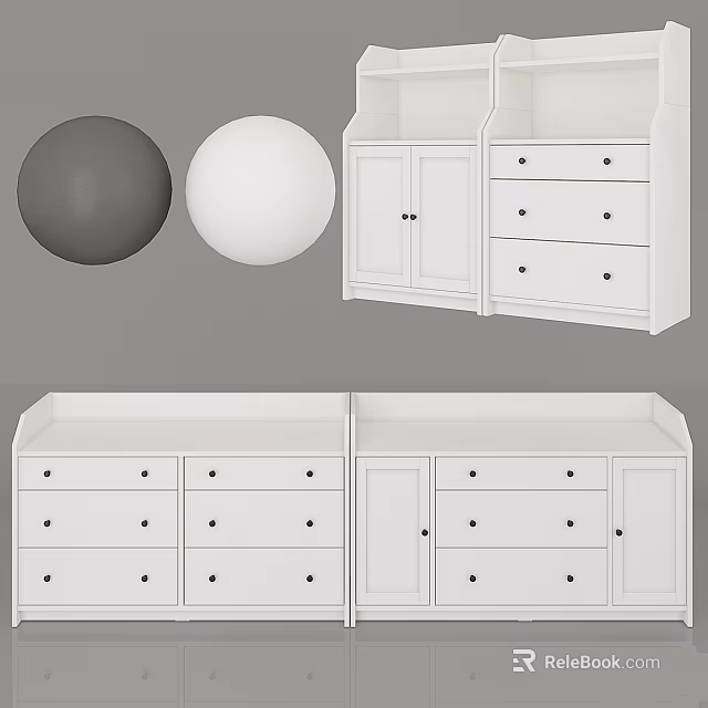 Modern Storage Furniture Set With White Cabinets Drawers And Gray White Spheres 3d model 