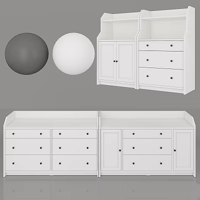 Modern Storage Furniture Set With White Cabinets Drawers And Gray White Spheres 3d model