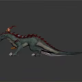 Pink Fluffy Bird With Red Crest And Green Dragon Creature With Spikes And Claws