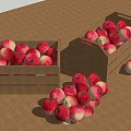 Fresh Red Apples Filled in Wooden Crates and Scattered on the Ground