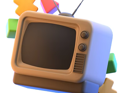 Retro Vintage TV Set Featuring Colorful Geometric Shapes And Surrounding Colorful Design Elements 3d model