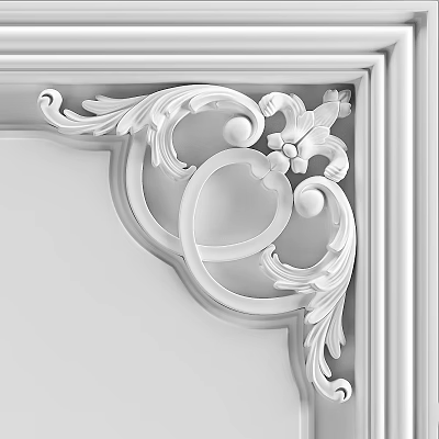 White Decorative Corner Ornament With Intricate Scrollwork Floral Motifs And Round Beads 3d model