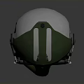 Green Military Weapon Helmet With Black Visor And Mechanical Components
